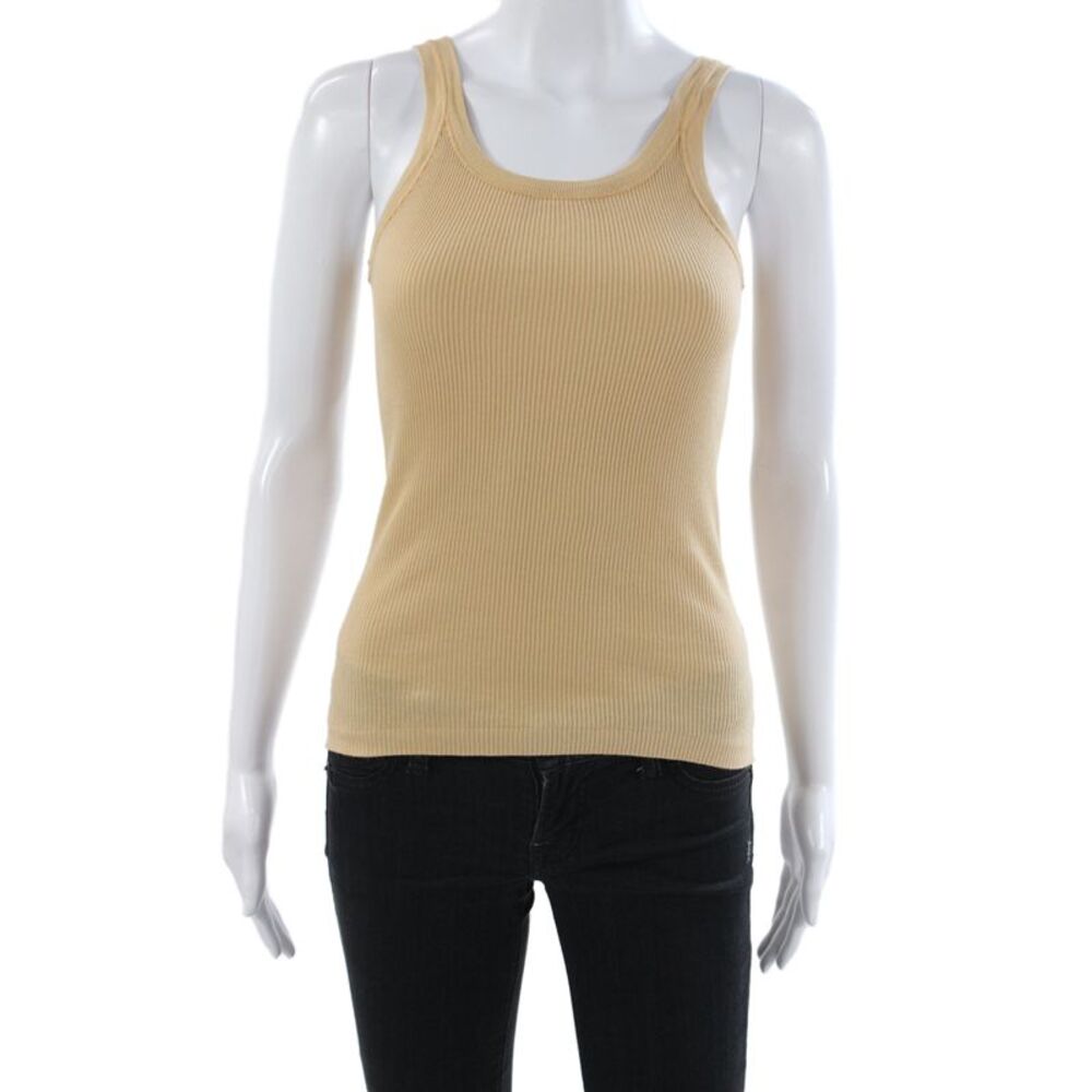 Mimi & Coco Women Basic Beige Cotton Scoop Neck Sleeveless Tank Size S